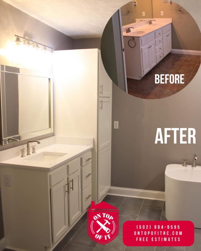 before and after photo of bathroom remodel in kentucky